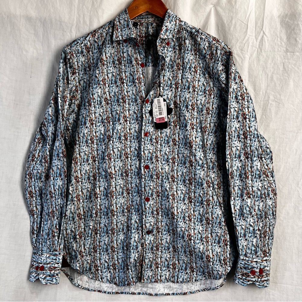 Luchiano Visconti Black Label Musical Notes Pattern Designer Button Shirt Men S